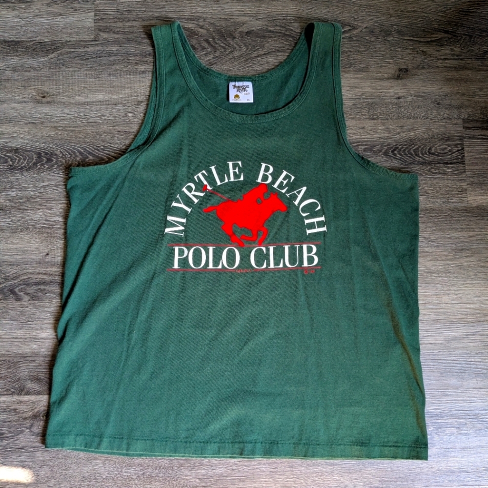 Vintage 1980s Myrtle Beach Polo Team Graphic T-Shirt Retro Green XL‎